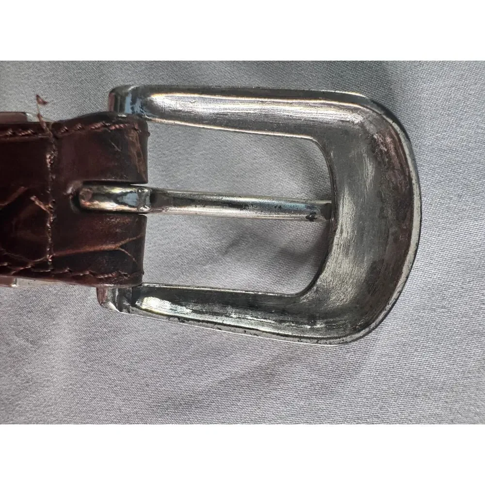 Vintage Lady Canterbury Italian Croco Leather Belt Brown Western Buckle 35